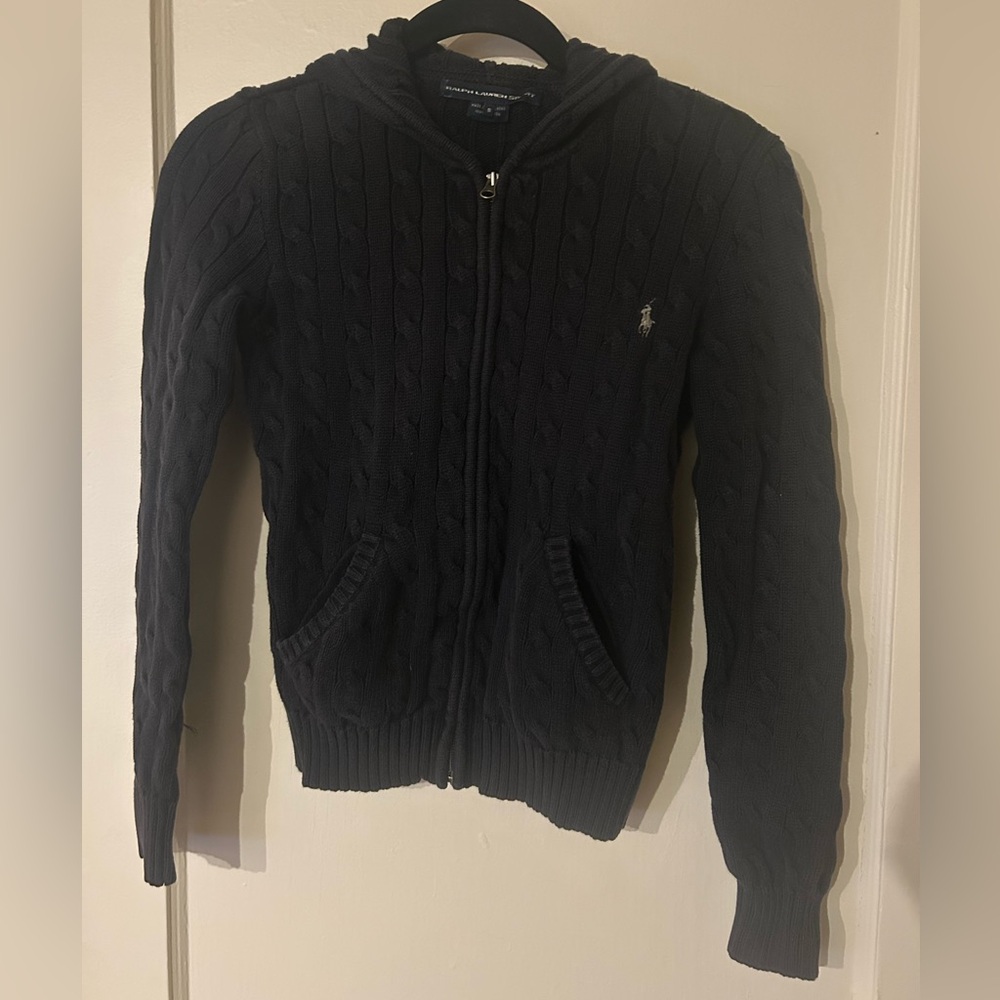 Ralph Lauren Black Zip-Up Cable Knit Sweater